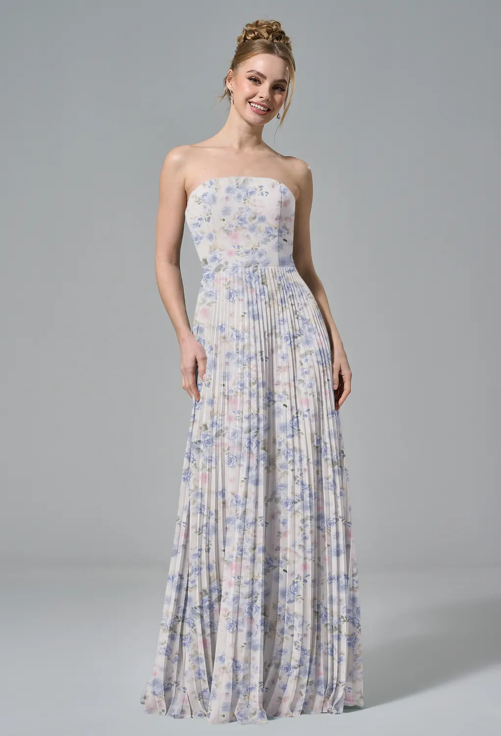 Azure Purple Print, Blue Floral Long Bridesmaid Dresses | AW.Bridal