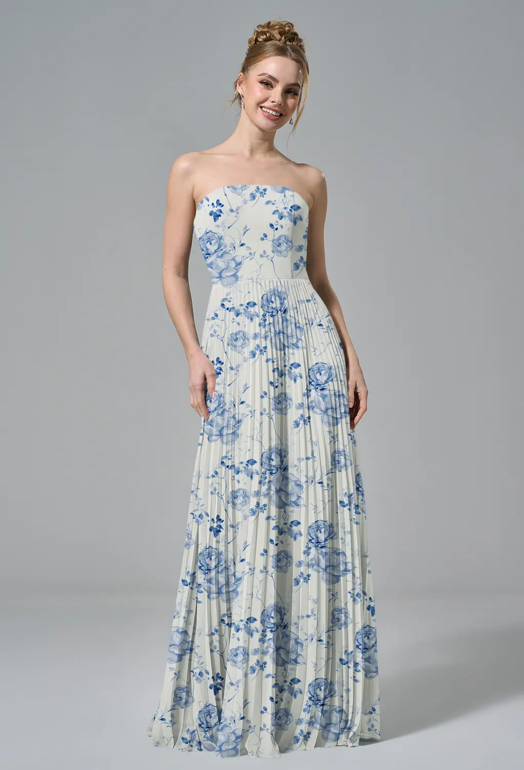 slim fit dress slacks Hannah Floor-Length Navy Camellia Floral Bridesmaid Dress – Lula Kate main image 0