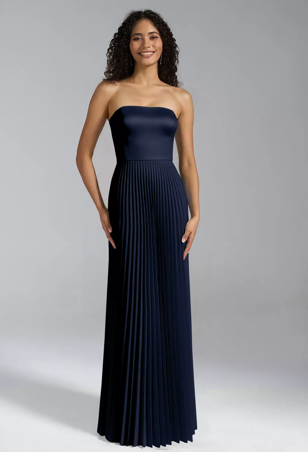 dark blue satin bridesmaid dresses Alfred Sung Women's Off the Shoulder Puff Sleeve Satin Gown - Blue