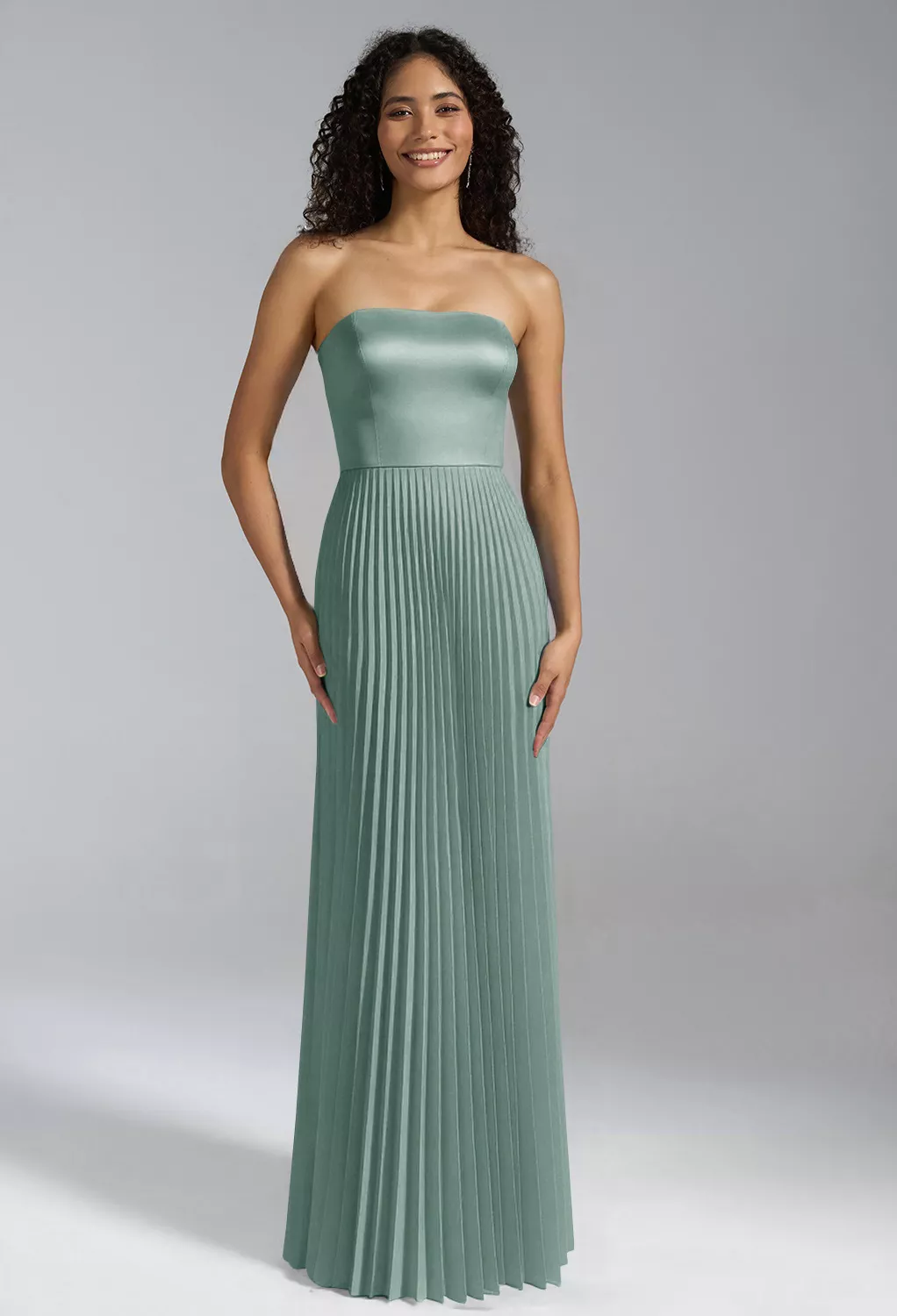 dark sea green color combination dresses Wedtrend Women Dark Green Satin Bridesmaid Dress A-Line Spaghetti Straps  Ruched Long Wedding Guest Dress – WEDTREND main image 0
