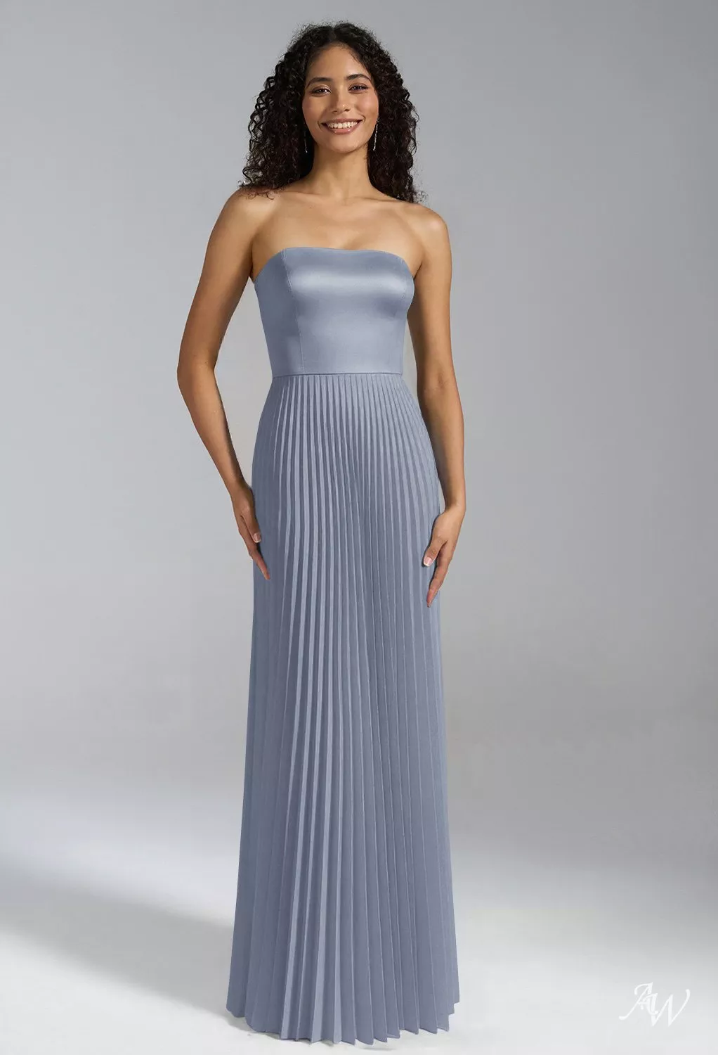 AW.Bridal A-line Straight Neckline Floor Length Sleeveless Satin Draping Pleat Long Bridesmaid Dresses Dress Dusty Blue Size 16