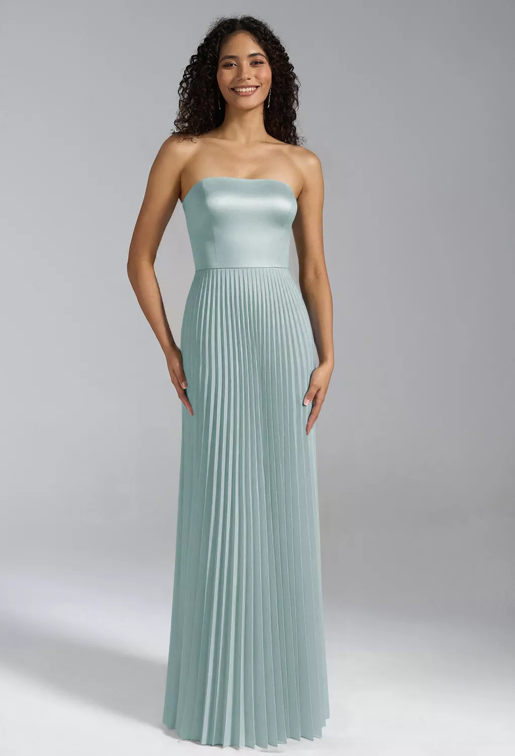 mist color bridesmaid dresses BABARONI Sheath High Neck Stretch Satin Dress Dusty Sage, Dusty Sage / US0 main image 0
