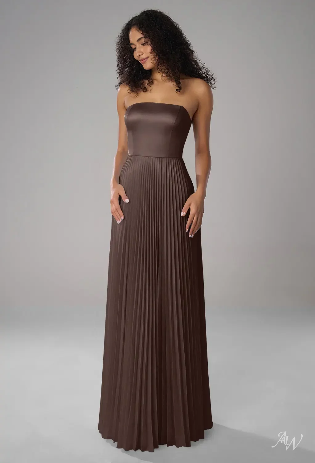 hermione bridesmaid dress AW.Bridal A-line Straight Neckline Floor Length Sleeveless Satin Draping Pleat Long Bridesmaid Dresses Dress Seal Brown Size 6