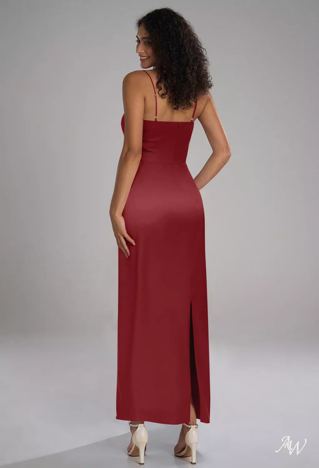 laila bridesmaid dress AW.Bridal Column Square Neckline Ankle Length Sleeveless Spaghetti Straps Satin Split Wedding Guest Dresses Burgundy Size 4 pink bridesmaid dresses with lace