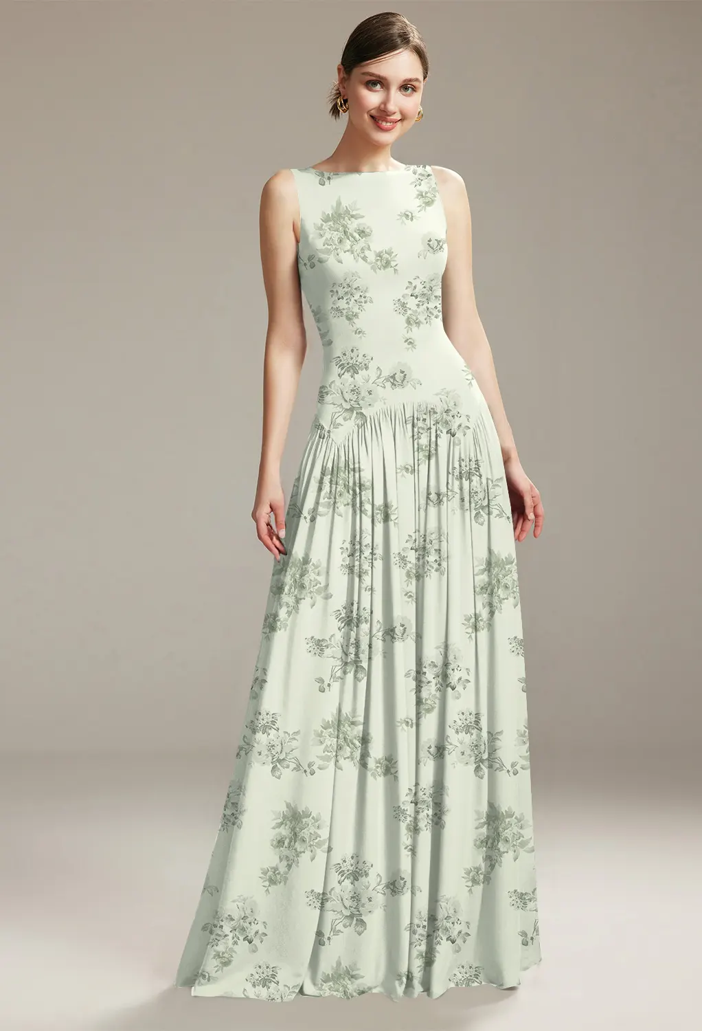 disney character with red hair and green dress Corset Green Floral A-line Prom Dresses With Detachable Sleeves, Popul –  ClaireBridal main image 1