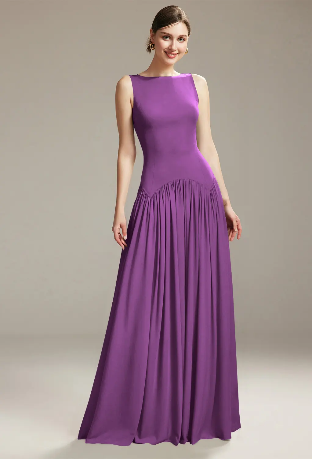strapless open back dress Purple Tulle Beaded Long Prom Dress, V Neck Spaghetti Strap Evening Dr main image 1