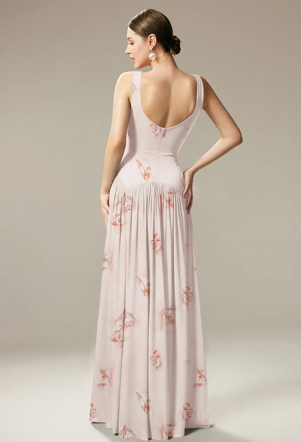 floral pink bridesmaid dresses Elegant Off Shoulder Chiffon Bridesmaid Dress With High Slit Design main image 0