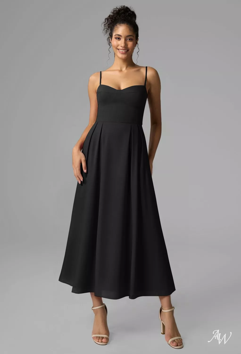 AW.Bridal A-line Sweetheart Neckline Tea Length Sleeveless Spaghetti Straps Short Bridesmaid Dresses Dress Black Size 8