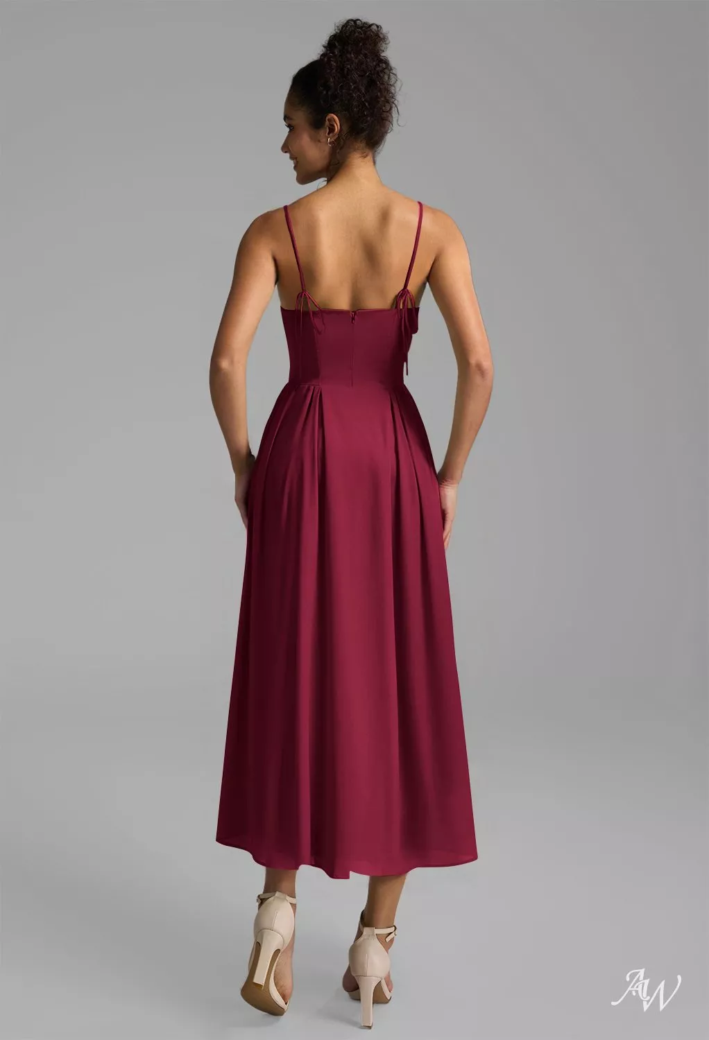 burgundy tea length formal dress Tea Length Prom Evening Dress Off Shoulder main image 1
