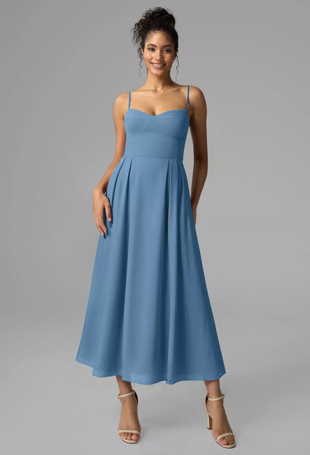 blue dress for baby girl Wedtrend Women Sky Blue Wedding Guest Dress A Line Chiffon Pleated Ruffle Sleeves Bridesmaid Dress with Slit, Sky Blue / US14