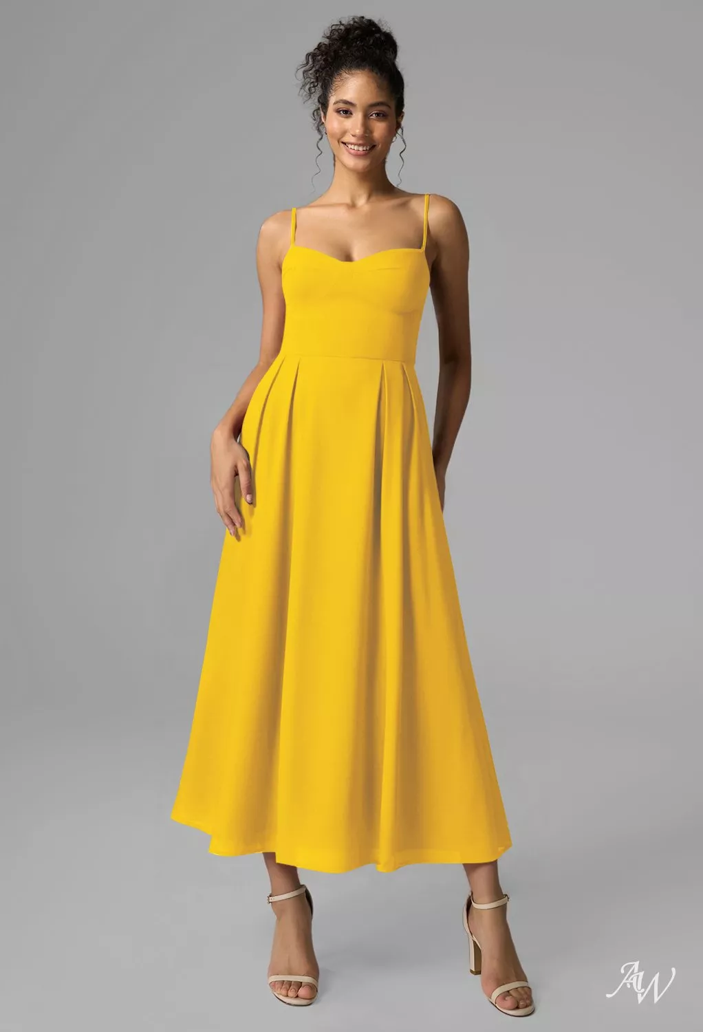yellow tea length bridesmaid dresses Ruffles Cold Sleeves Tea-Length Mustard Yellow Bridesmaid Dress   FancyVestido
