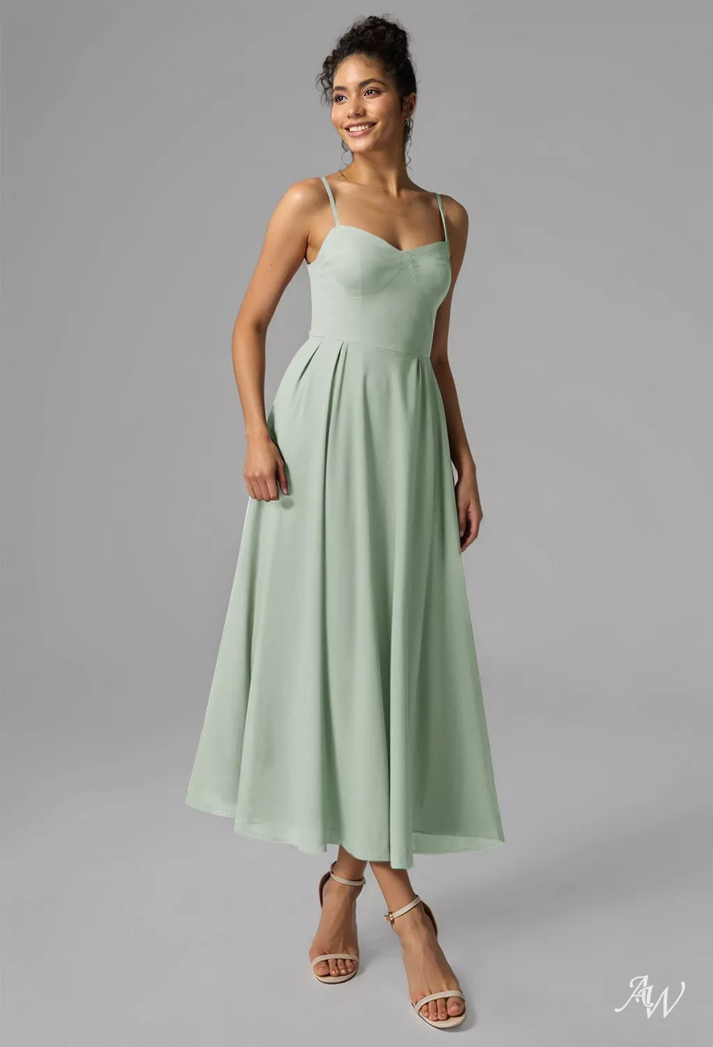 sachin and babi light blue dress AW.Bridal A-Line Sweetheart Neckline Tea Length Sleeveless Spaghetti Straps Wedding Guest Dresses Dress Sage Green Size 18