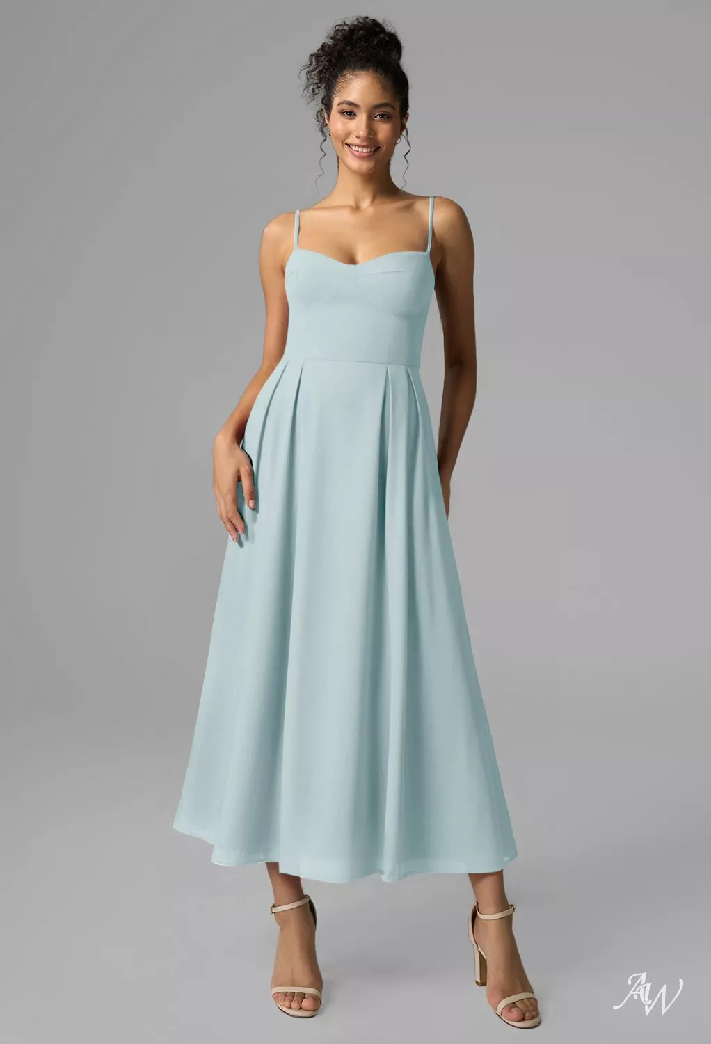 AW.Bridal A-line Sweetheart Neckline Tea Length Sleeveless Spaghetti Straps Wedding Guest Dresses Dress Skylight Size 8