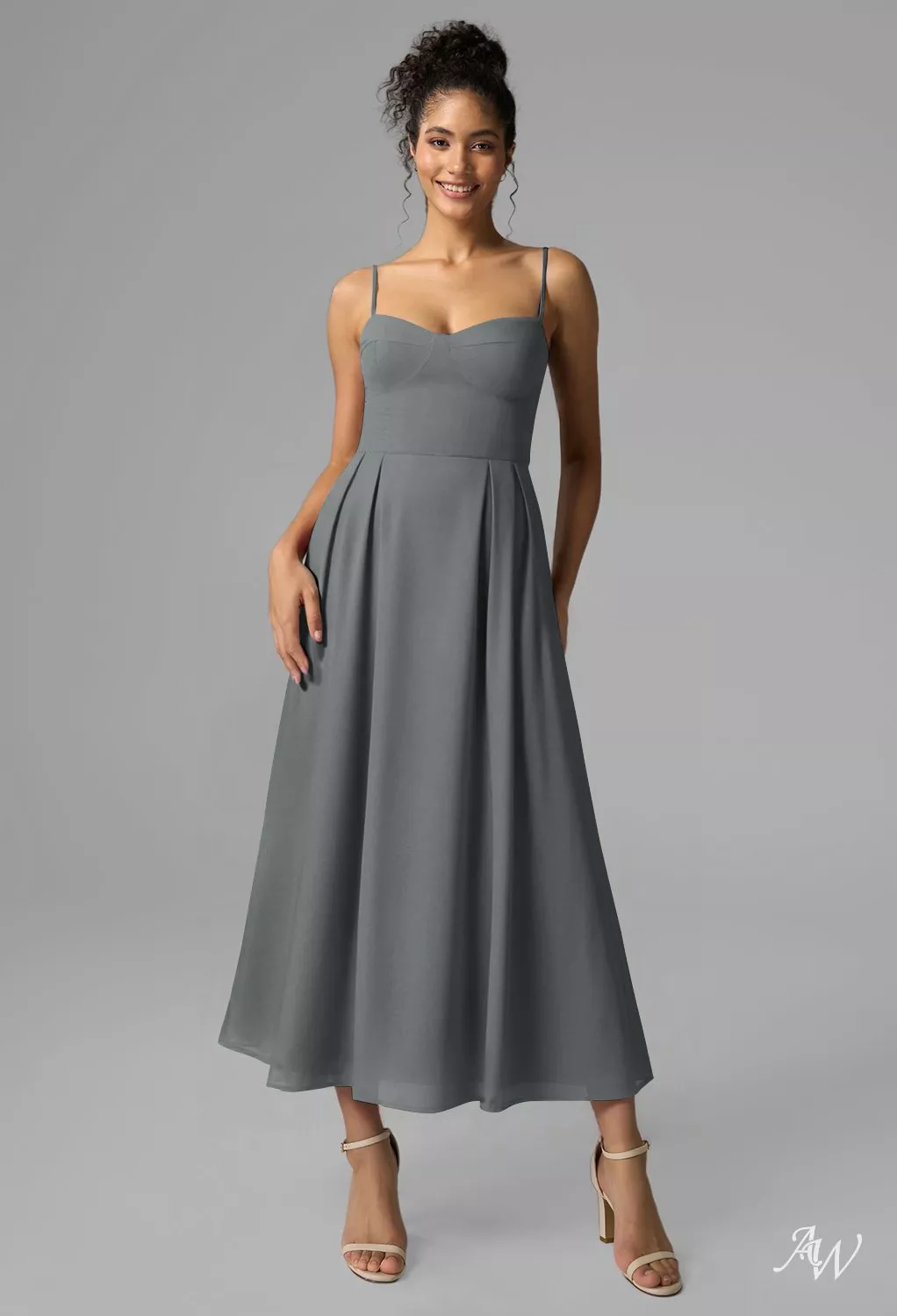 steel grey bridesmaid dress AW.Bridal A-line Sweetheart Neckline Floor Length Puff Sleeves Ruffles Split Long Bridesmaid Dresses Dress Steel Gray Size 6