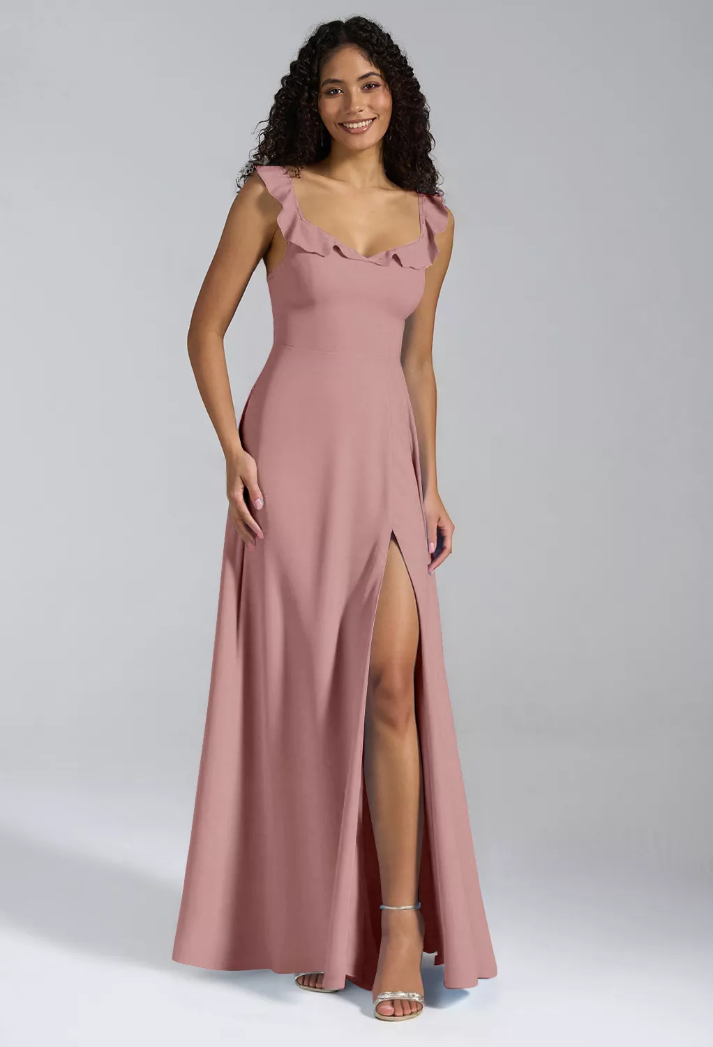 sachin and babi light blue dress Dusty Rose Long Bridesmaid Dresses
