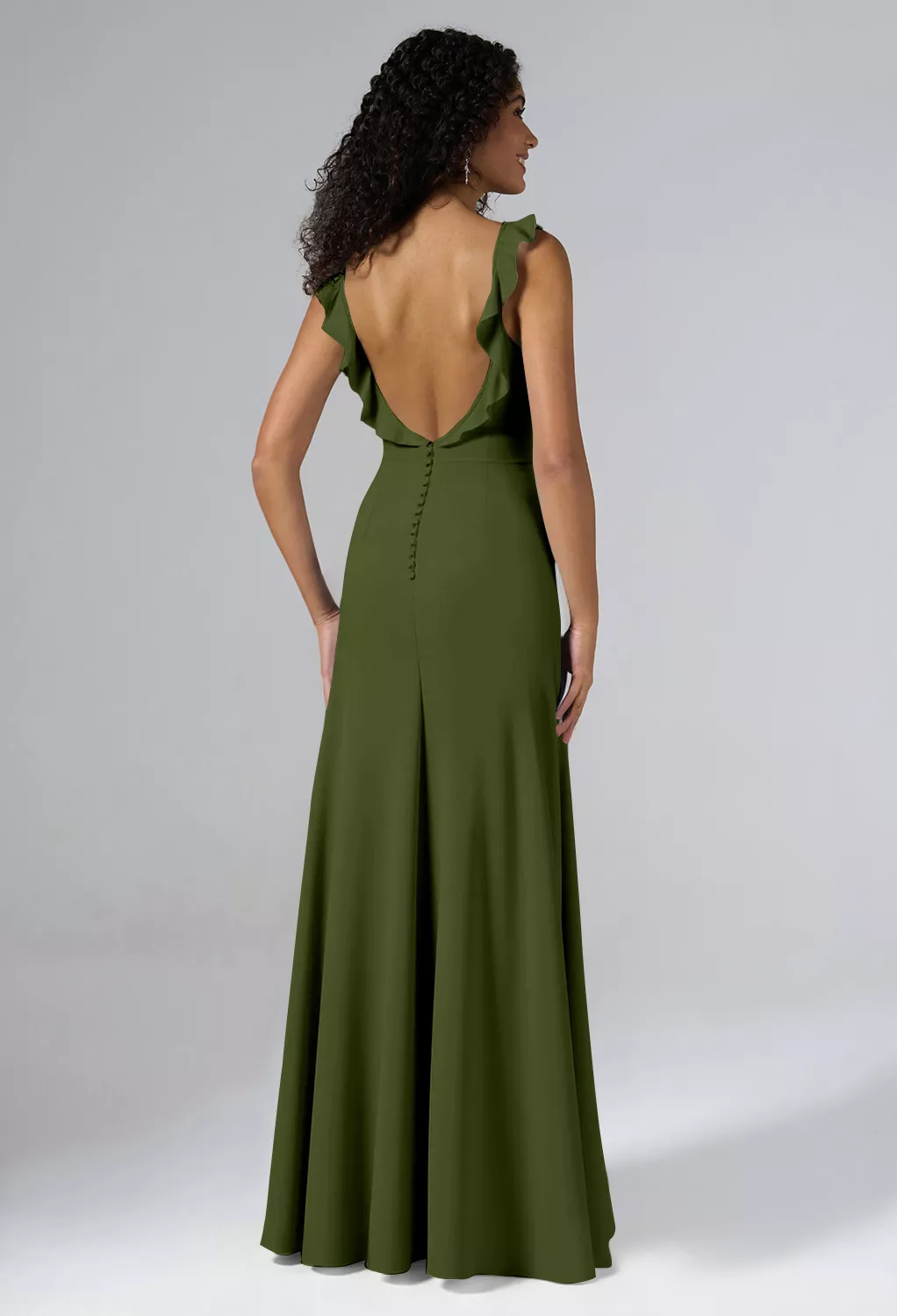 green emerald velvet dress Olive Green Satin Maxi Evening Dress SOLENE main image 1