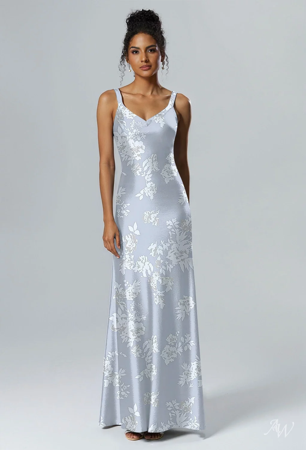 grey floral bridesmaid dress AW.Bridal Mermaid V-Neck Hi Lo Sleeveless Satin Backless Crisscross Back Wedding Guest Dresses Floral Mist Peony Floral Size 16 100% Polyester Hand Wash designer purple satin dress Alexander McQueen Velvet Gown Size:8XL
