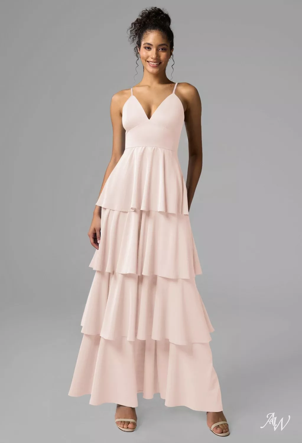 apricot bridesmaid dresses Fitted One Shoulder Long Pleated Slit Dress Crystal Satin Tessie Dress in Apricot Crush
