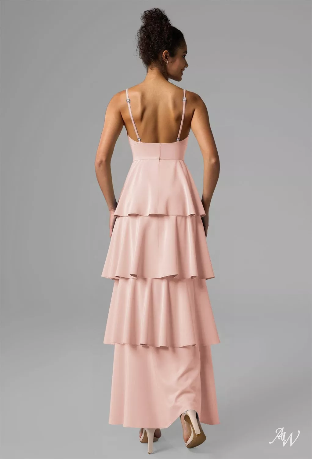 open lace back dress A-line Satin Tulle Ankle-length Pink Dress main image 0