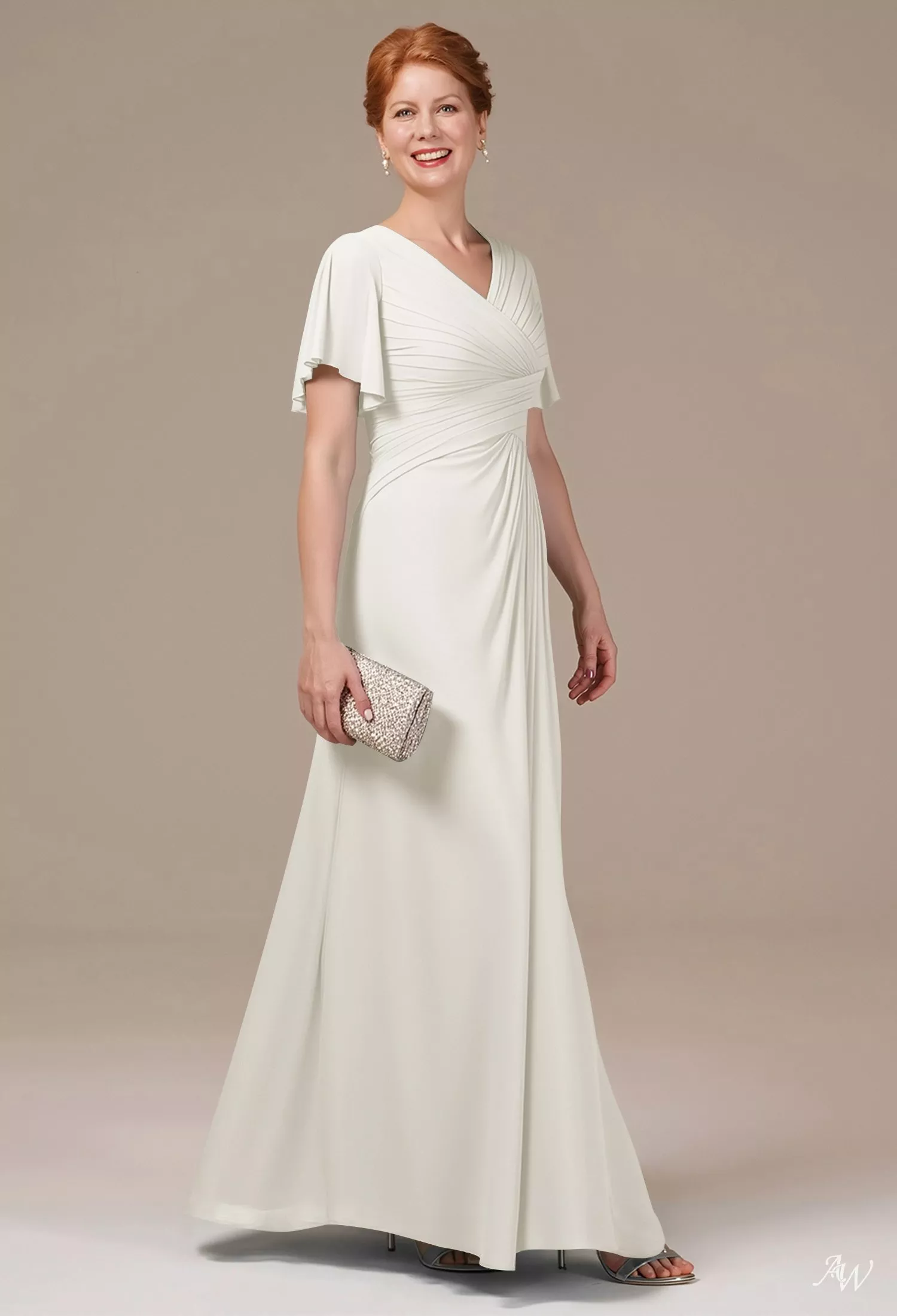 ivory mother of the bride dresses A-line V-neck Pleated Floor-Length Mother of the Bride Dress
