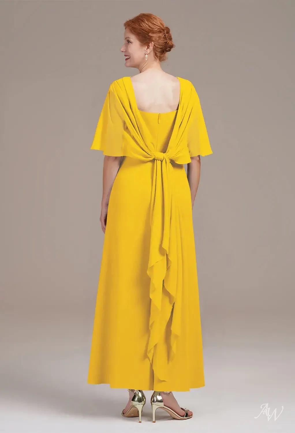 mustard yellow mother of the bride dresses AW.Bridal Mermaid Bateau Neckline Ankle Length Short Sleeves Mother of the Bride Dresses Dress Mustard Yellow Size 8