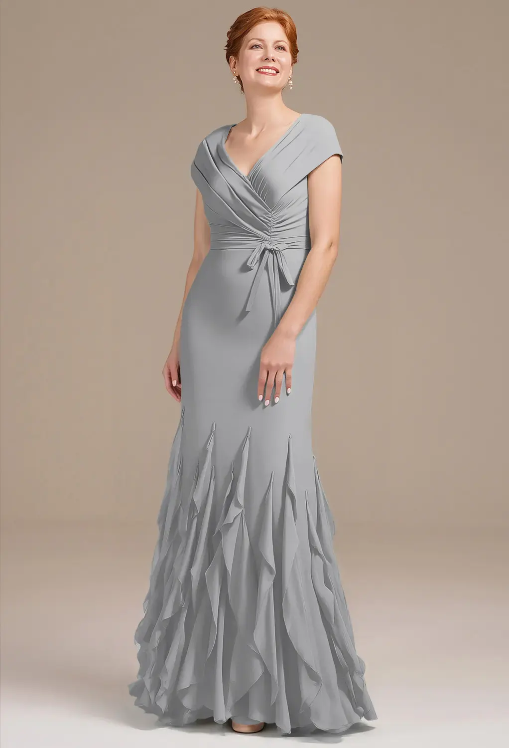 slim fit dress slacks Jewel Neck Grey Column Long Mother of The Bride Dresses main image 0