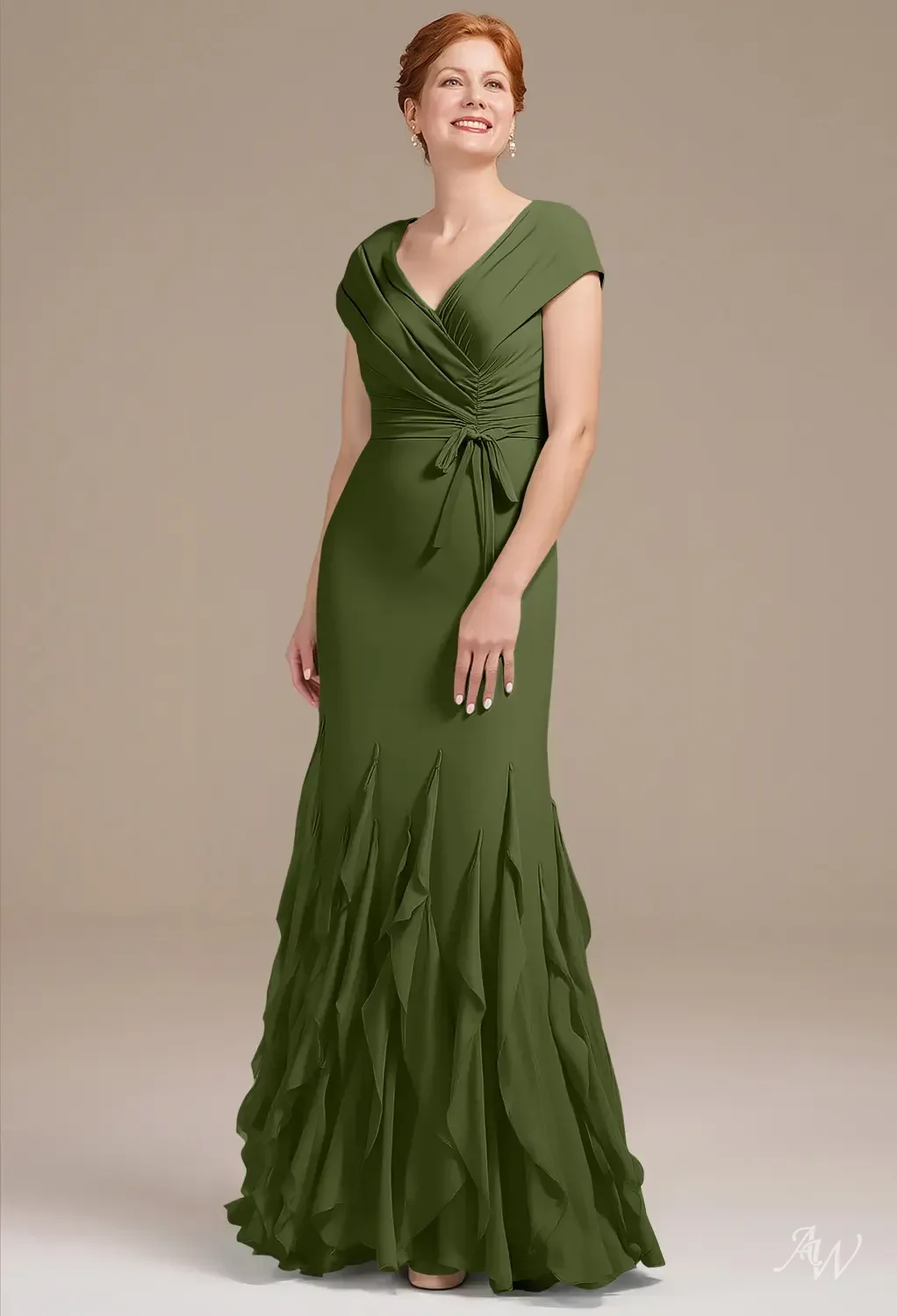 green emerald velvet dress Zapaka Women Olive Mother of The Bride Dress A-Line Off The Shoulder Ruched Satin Formal Dress, Olive / US16W main image 0