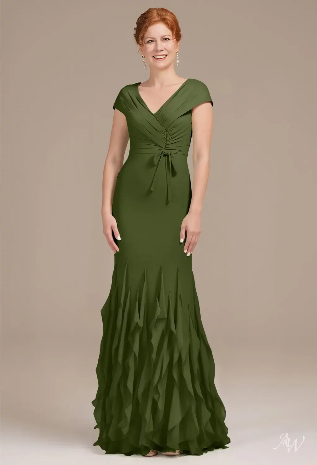 green emerald velvet dress Berylove Women Navy Long Sleeve Mother of The Bride Dress V-Neck Mermaid Formal Dress with Appliques, Pine / US18W main image 1