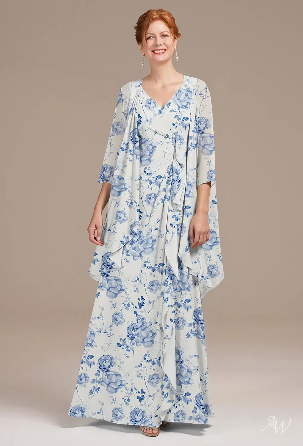 AW Melisa Blue Botanical Floral Mother of the Bride Dresses | AW.Bridal