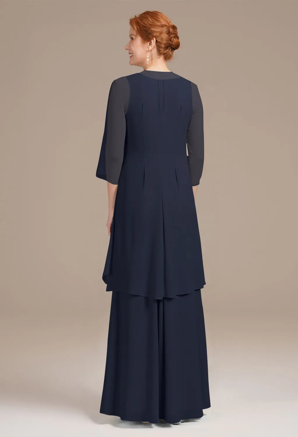 navy and gold mother of the bride dresses Dark Navy Mother Of The Bride Dresses Beaded Neckline Illusion Sleeves Long Sheath Mother Of The Bride Dress main image 0