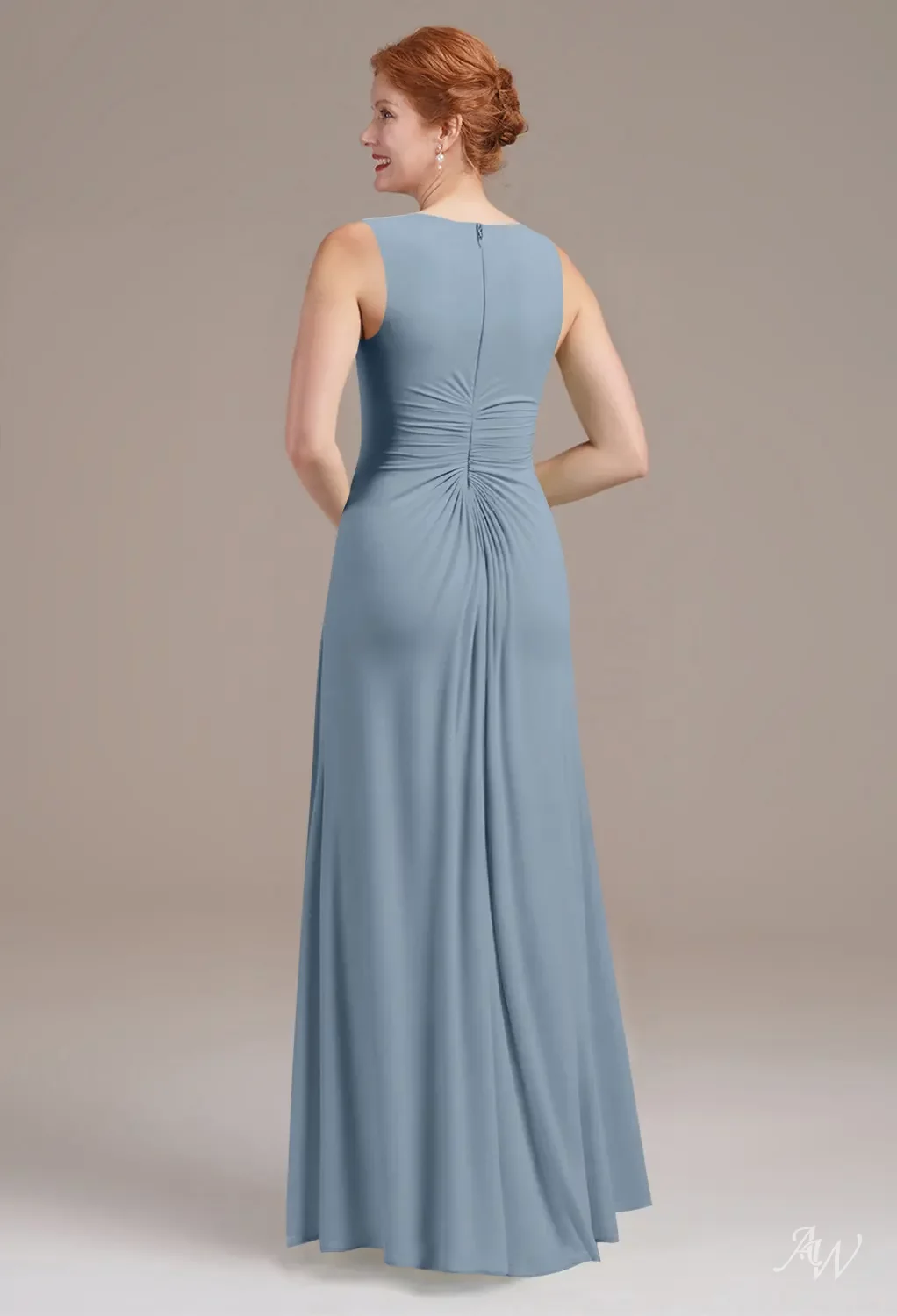 mother of the bride dresses light blue AW.Bridal A-line V-Neck Floor Length 3/4 Sleeves Chiffon Ruffles Dusty Size 18 Experience the unmatched feel of bespoke Blue Mother Of Bride Dresses