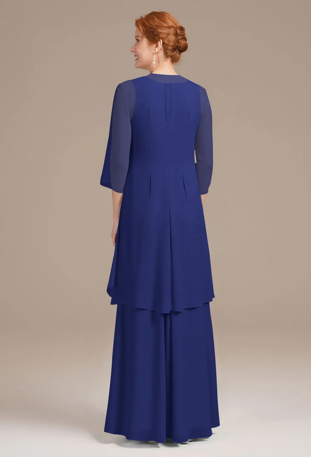 a line hoco dress Zapakasa Women Royal Blue Chiffon Asymmetrical Mother of the Bride Dress  with 3D Flowers V-Neck Ruched Long Sleeves Wedding Guest Dress main image 1