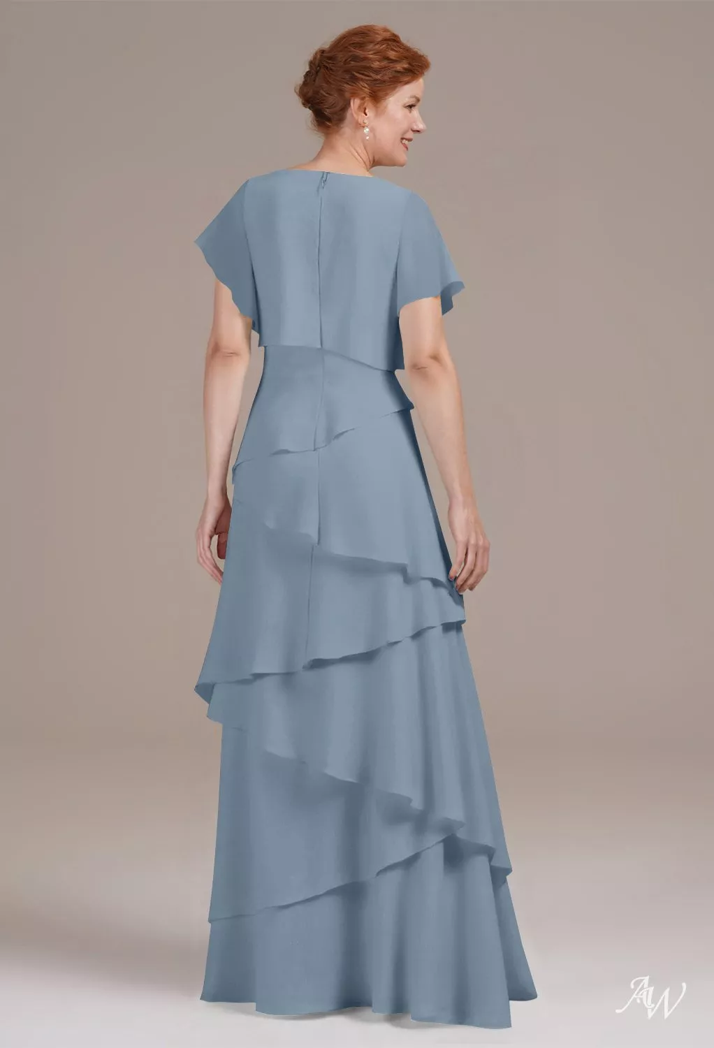 dusty blue mother of the bride dresses Dusty Blue Scoop Neck Short Sleeves Mother of The Bride Dresses with Lace Appliques