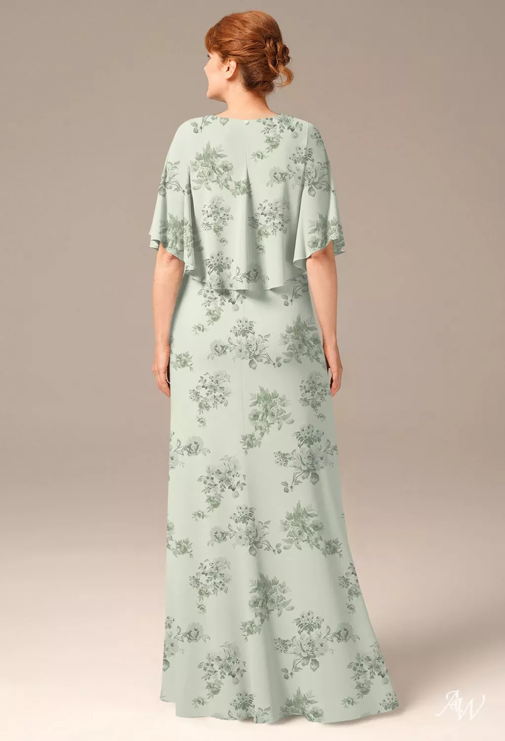 AW.Bridal A-line Bateau Neckline Floor Length Short Sleeves Ruffles Floral Mother of the Bride Dresses Floral Dress Pistachio Green Penoy Size 8