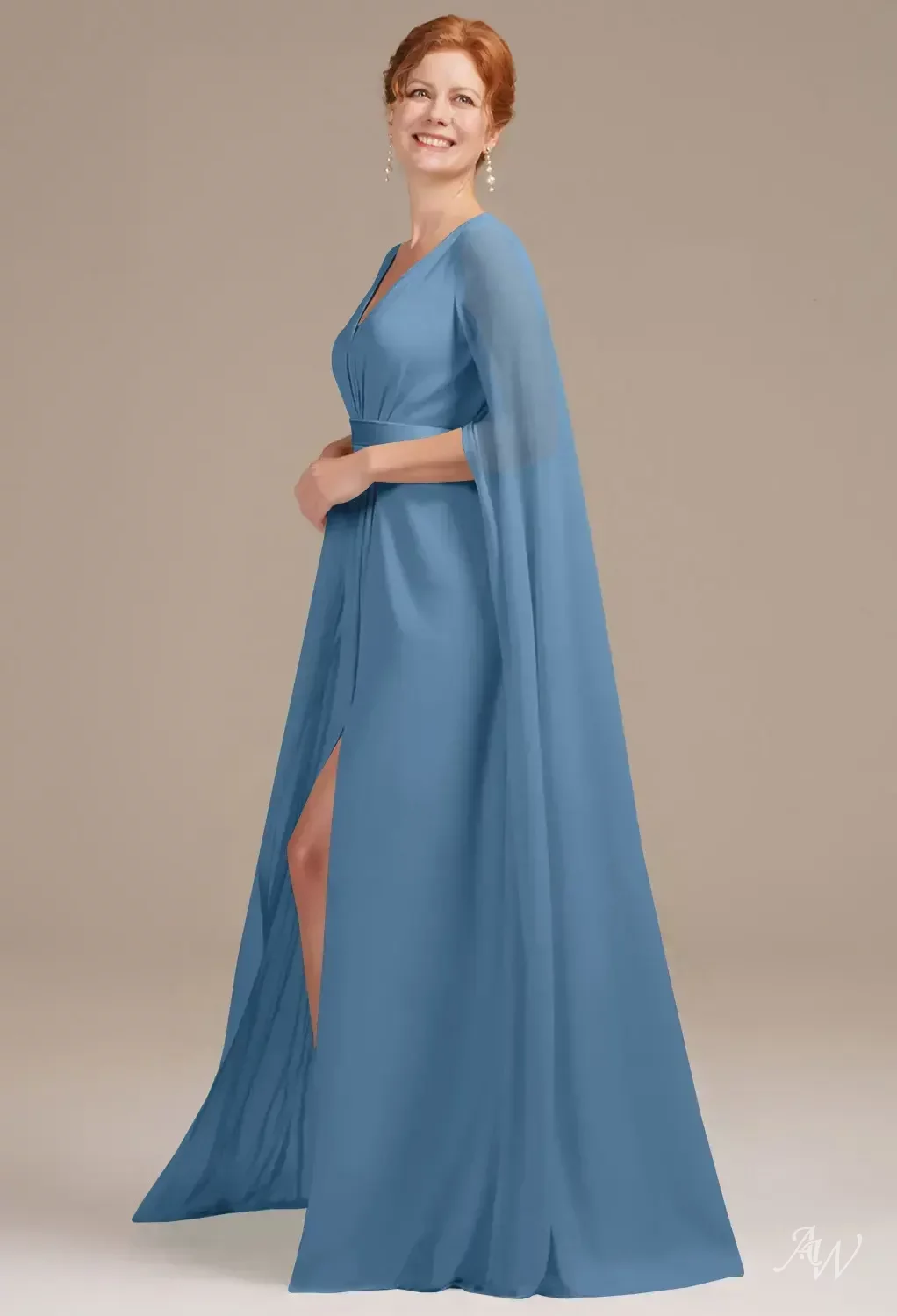 AW.Bridal A-line V-Neck Floor Length 3/4 Sleeves Mother of the Bride Dresses Dress Dusty Blue Size 18