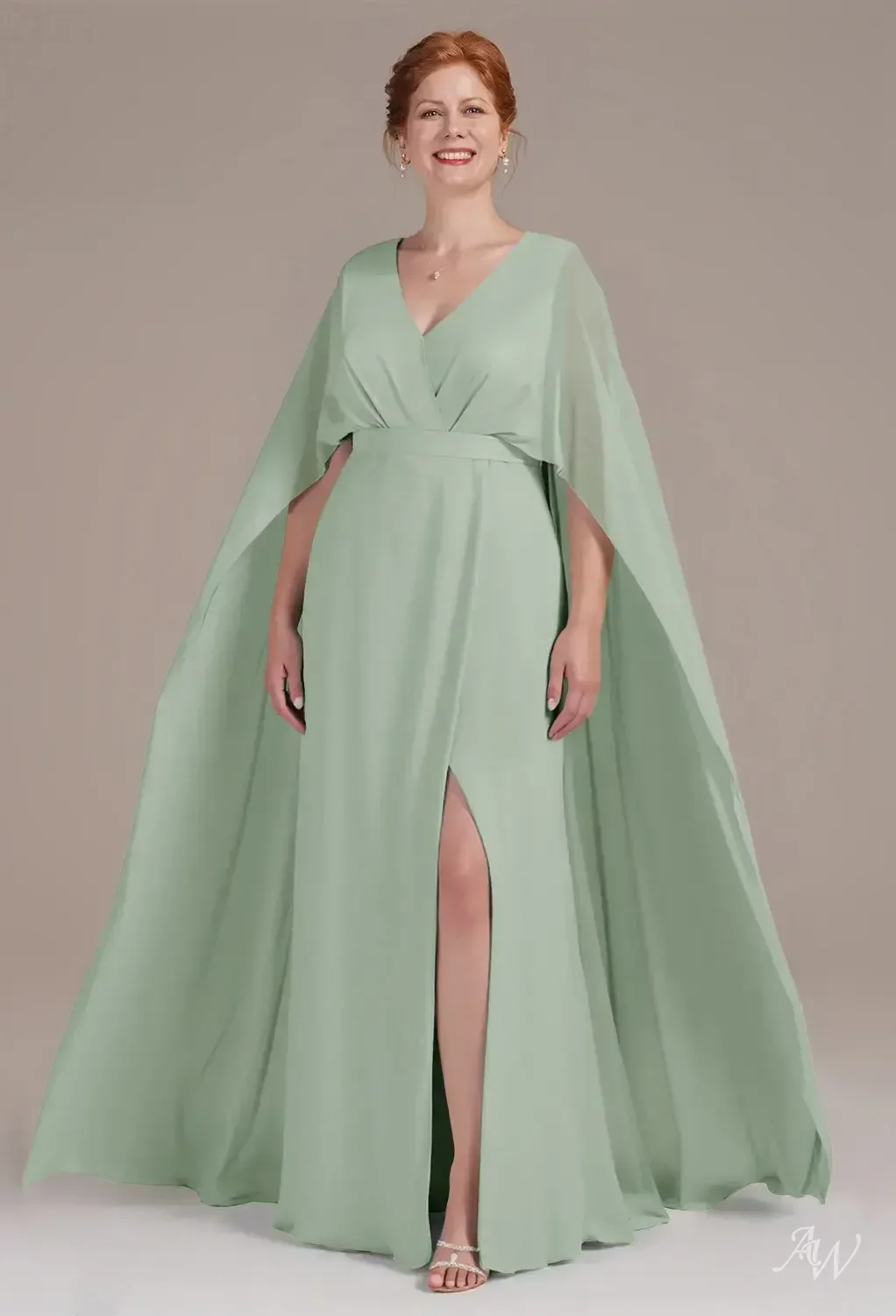 sage green mother of the bride dress AW.Bridal A-line V-Neck Floor Length 3/4 Sleeves Mother of the Bride Dresses Dress Sage Green Size 18