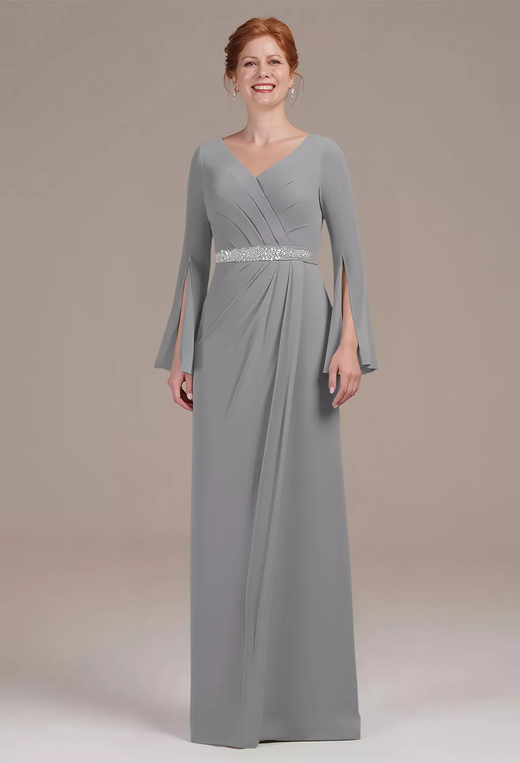 dove grey mother of the bride dresses Silver Grey Sheath Satin Half Sleeves Mother Of The Bride Dress