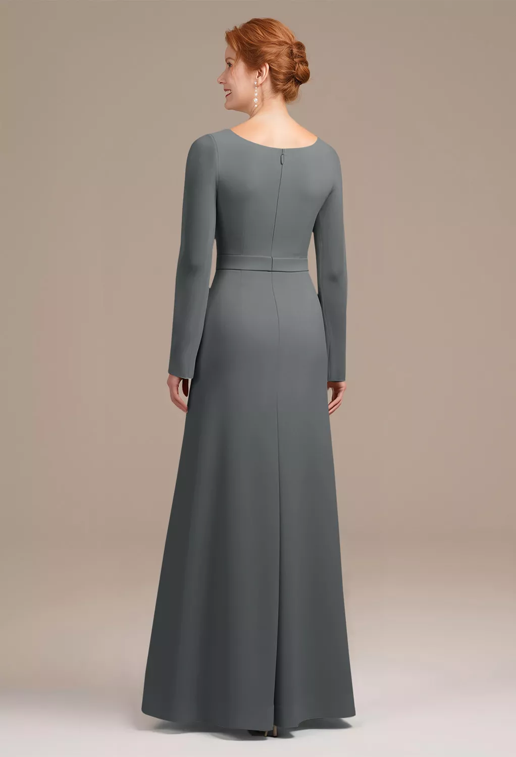 steel grey mother of the bride dress Berylove Women Grey Blue Mother of the Bride Dress with Long Sleeves A Line V Neck Wedding Guest Dress, Steel Grey / US10