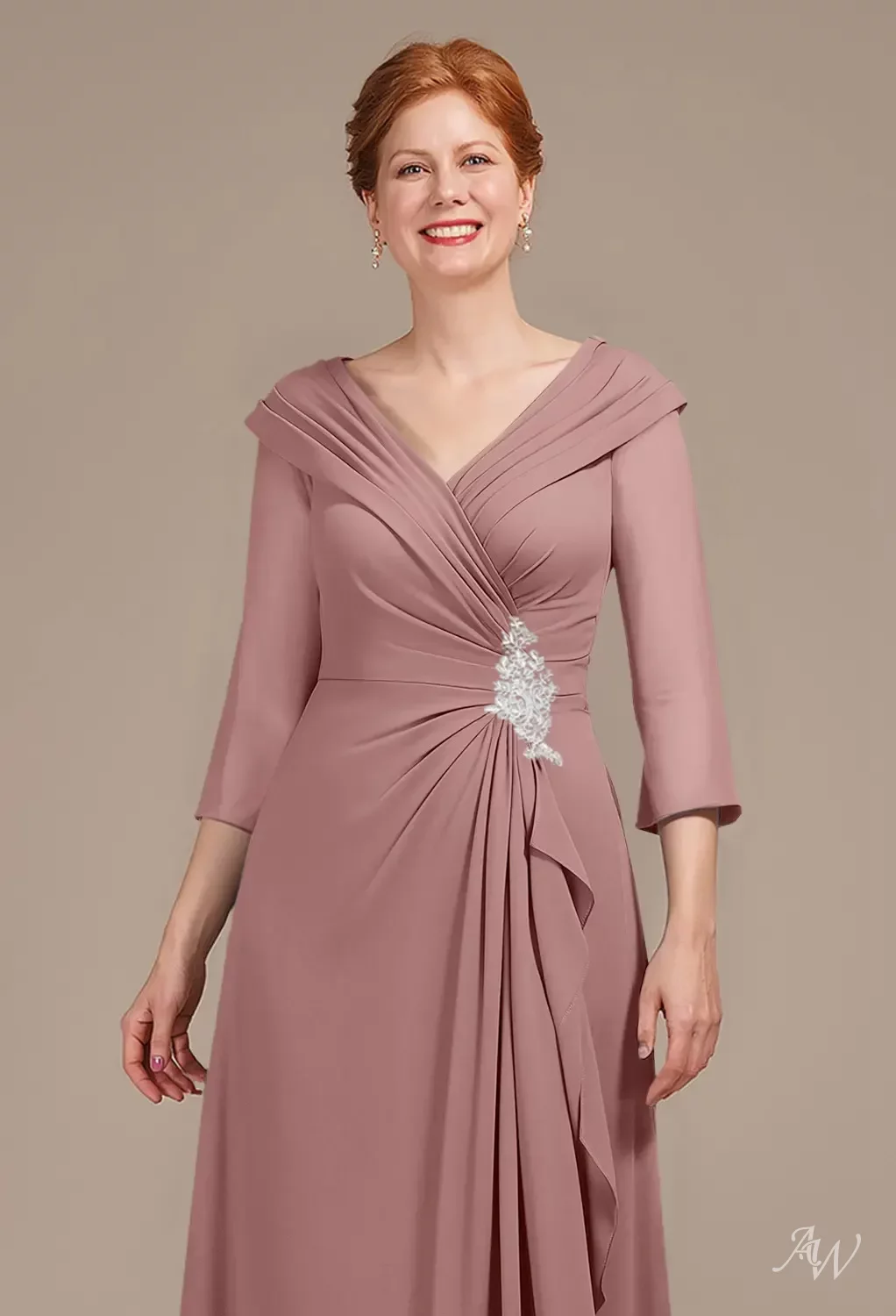 slim fit dress slacks BABARONI Plunging V-Neck Floor-Length Dress with Slit Dusty Rose Plus size, Dusty Rose / US18 main image 1