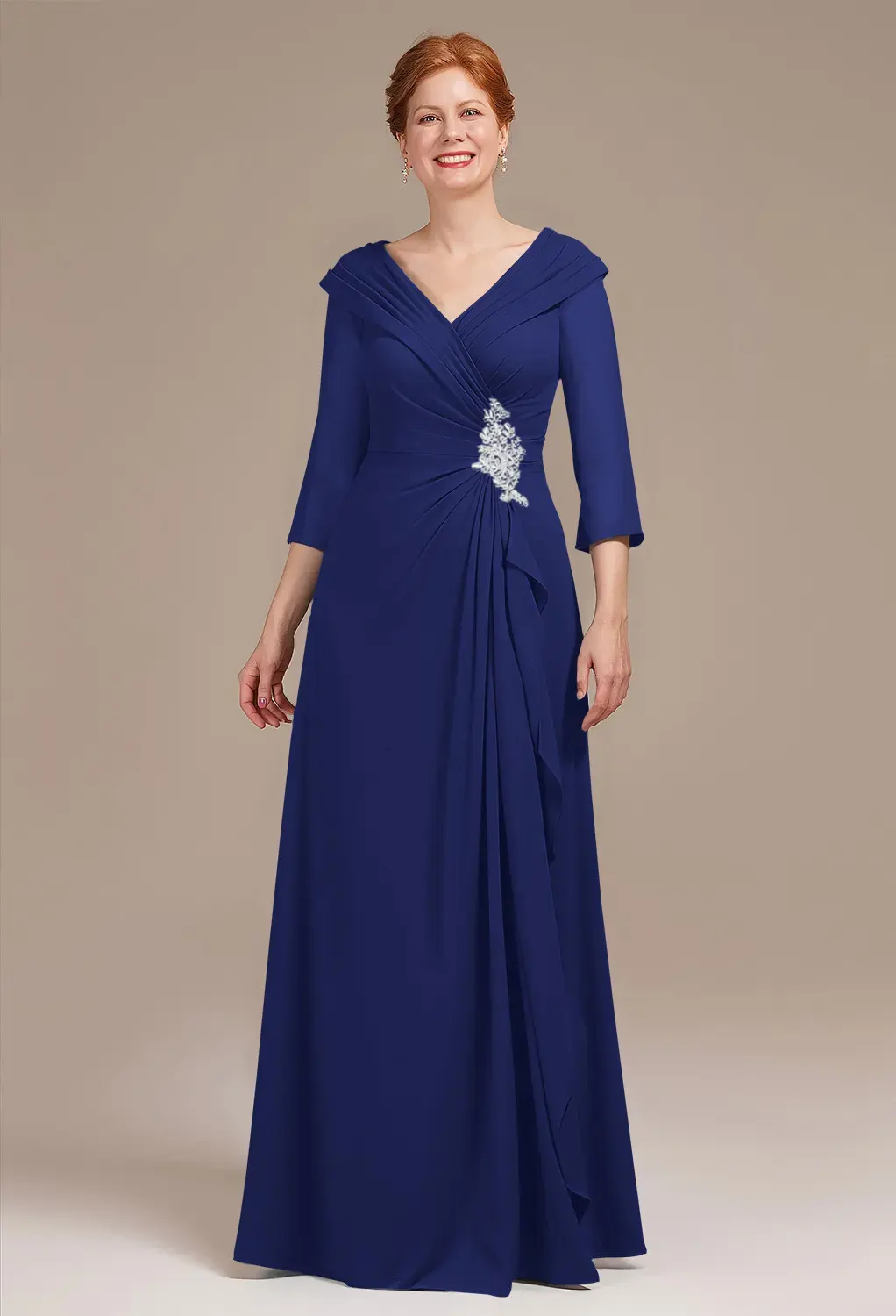 organic blue cheese dressing Berylove Women Royal Blue Mother of the Bride Dress Elegant 3D Flowers V Neck Maxi Winter Wedding Guest Dress with Slit, Royal Blue / US2 main image 0