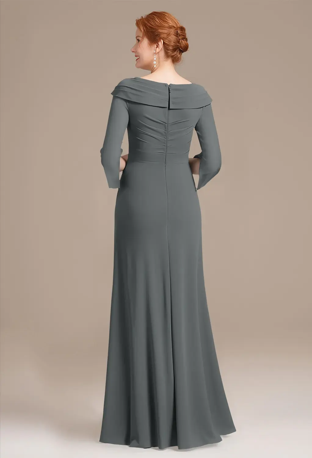 steel grey mother of the bride dress Silver Grey Sheath Satin Half Sleeves Mother Of The Bride Dress