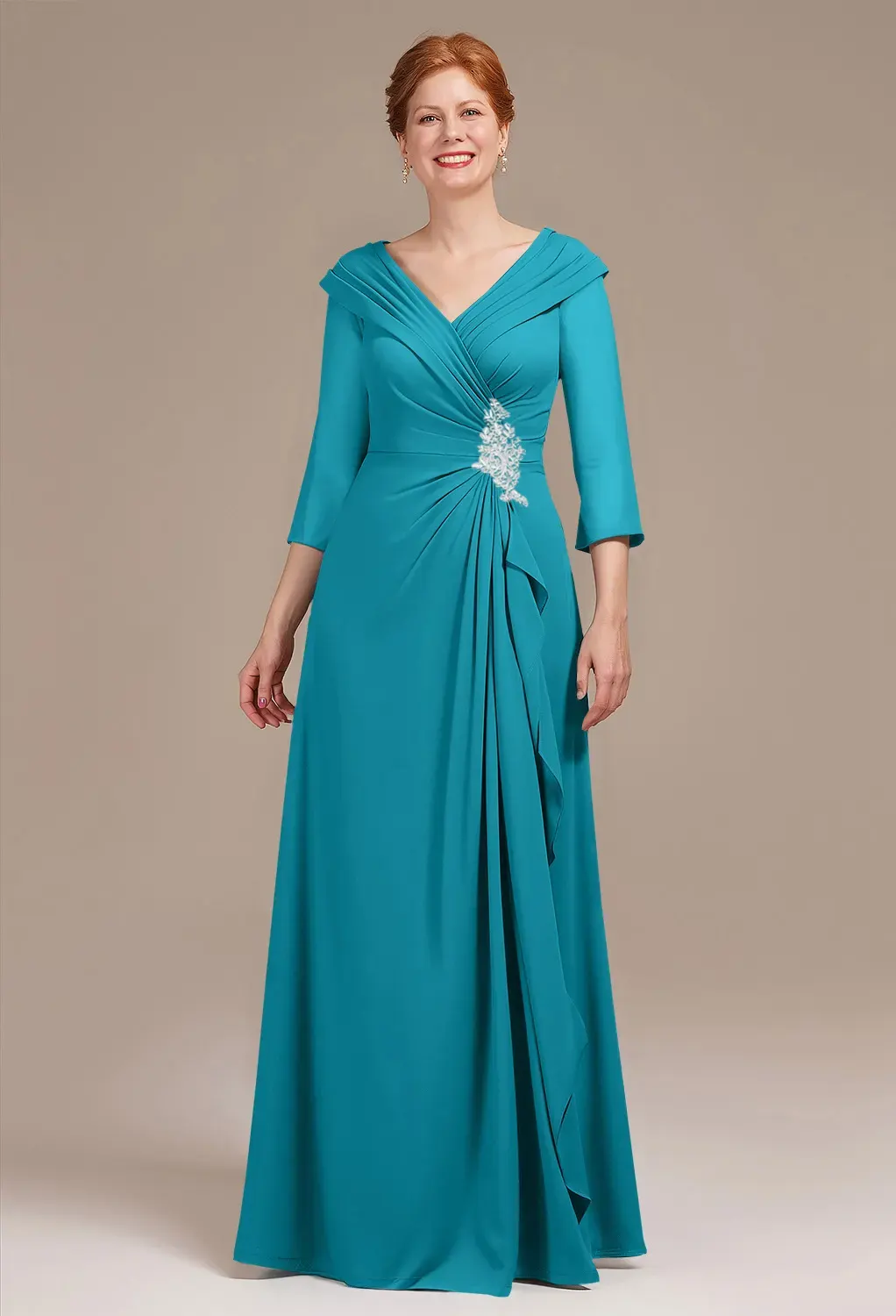 sachin and babi light blue dress Teal Coast Embellished Long Sleeve Plunge Maxi Dress main image 0