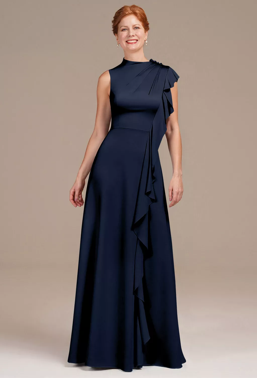 slim fit dress slacks Dark Navy Mother of The Bride Dresses Beaded Neckline Illusion Sleeves Long Sheath Mother of The Bride Dress