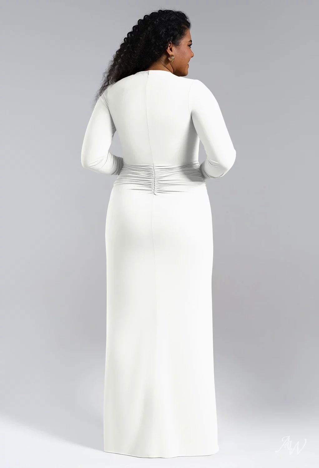 AW.Bridal Mermaid V-Neck Floor Length Long Sleeves Ruching Split Long Bridesmaid Dresses Dress White Size 6