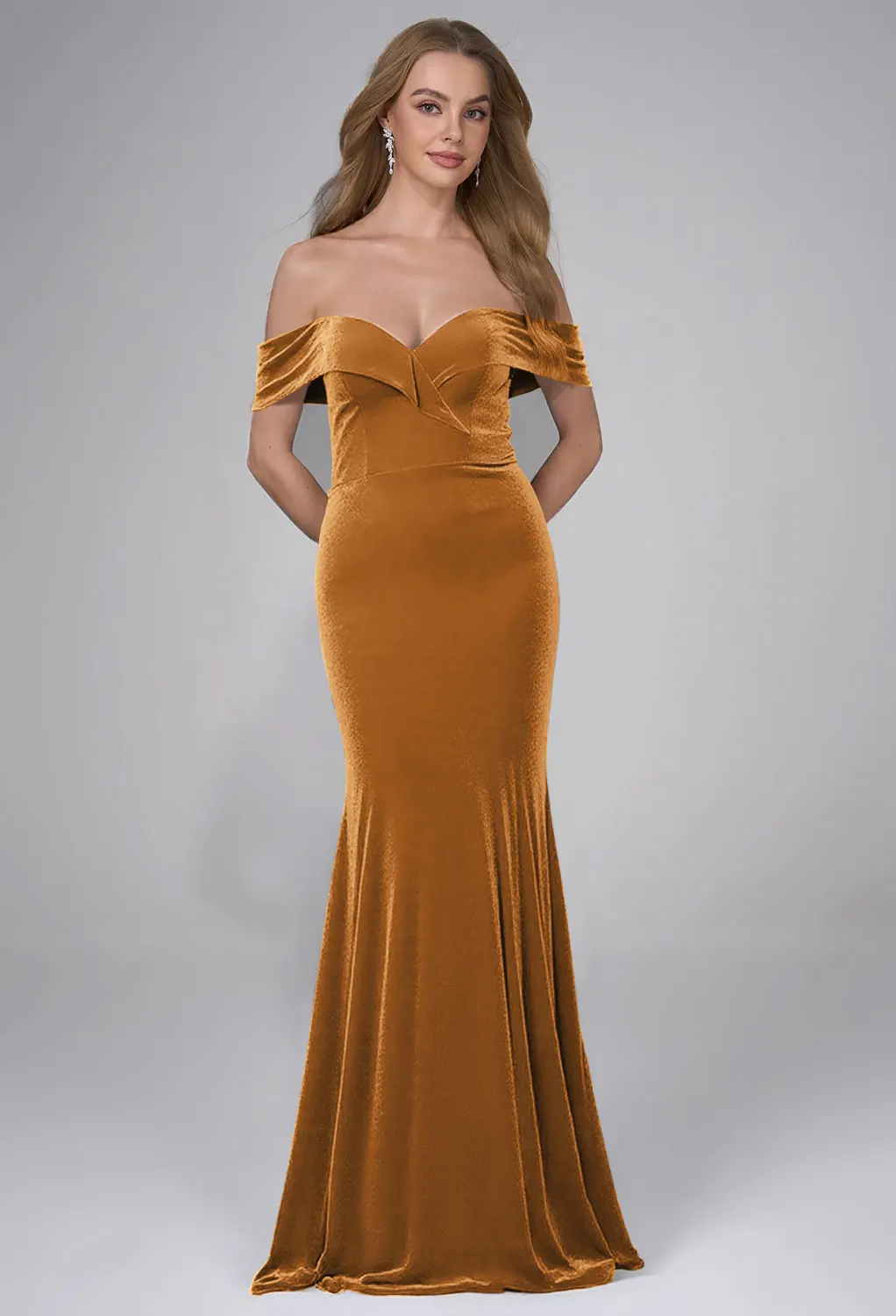 green emerald velvet dress Dark Gold Cowl Neck Slit Tea Length Bridesmaid Dress