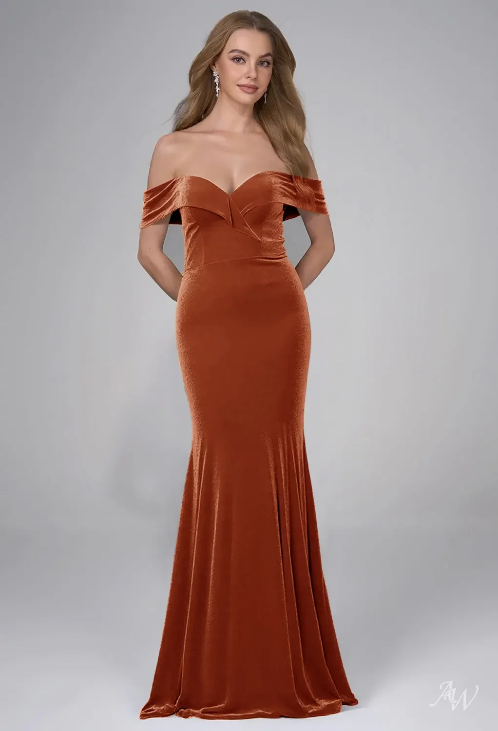 burnt orange wedding dress fitted lace wedding dress Burnt Orange Velvet V-Neck Bridesmaid Dress  Mermaid Floor-Length