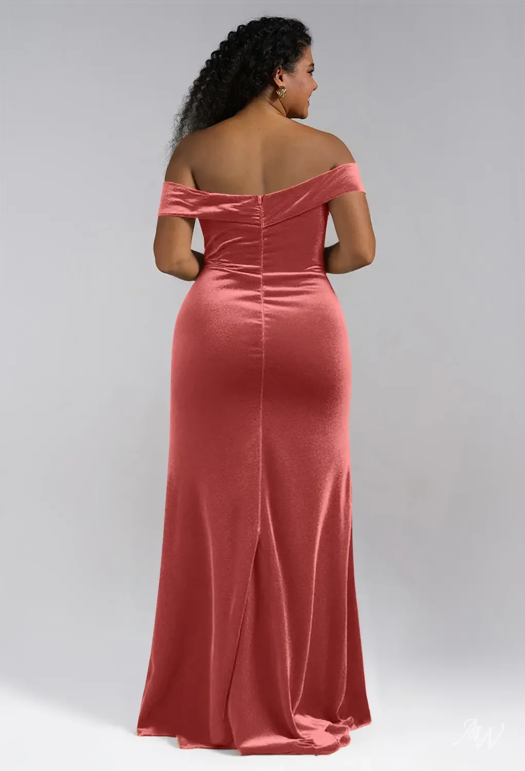 full length bridesmaid dresses Dusty Rose Velvet Bridesmaid Dress Mermaid Maxi Off-the-Shoulder main image 0