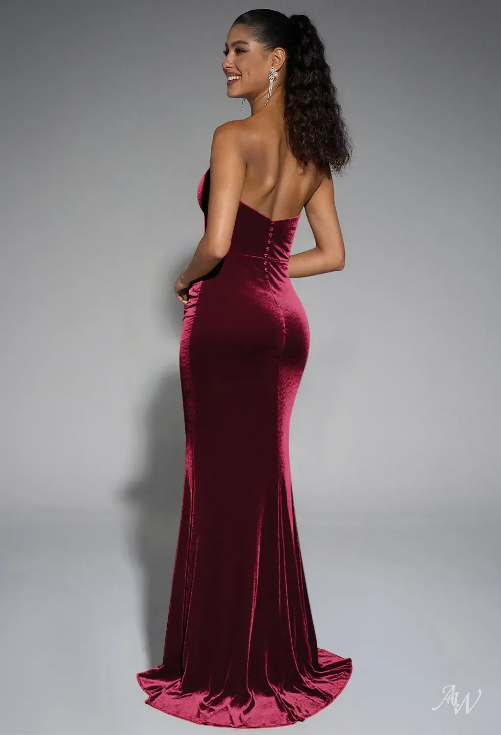 burgundy bridesmaid dresses mermaid Wedtrend Women Burgundy Bridesmaid Dress with Slit Mermaid V Neck Ruched High-Low Long Satin Wedding G, Burgundy / US4