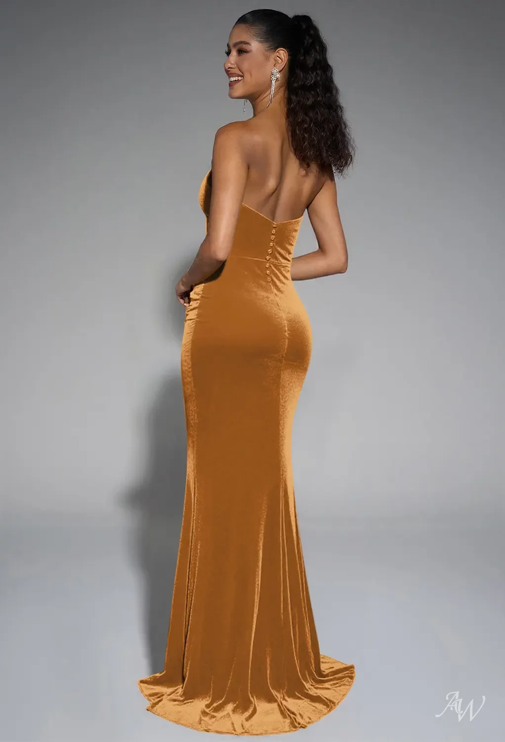 brown dresser gold hardware Elegant One-Shoulder Brown Satin Mermaid Prom Dress High Slit Beading –  DSProm