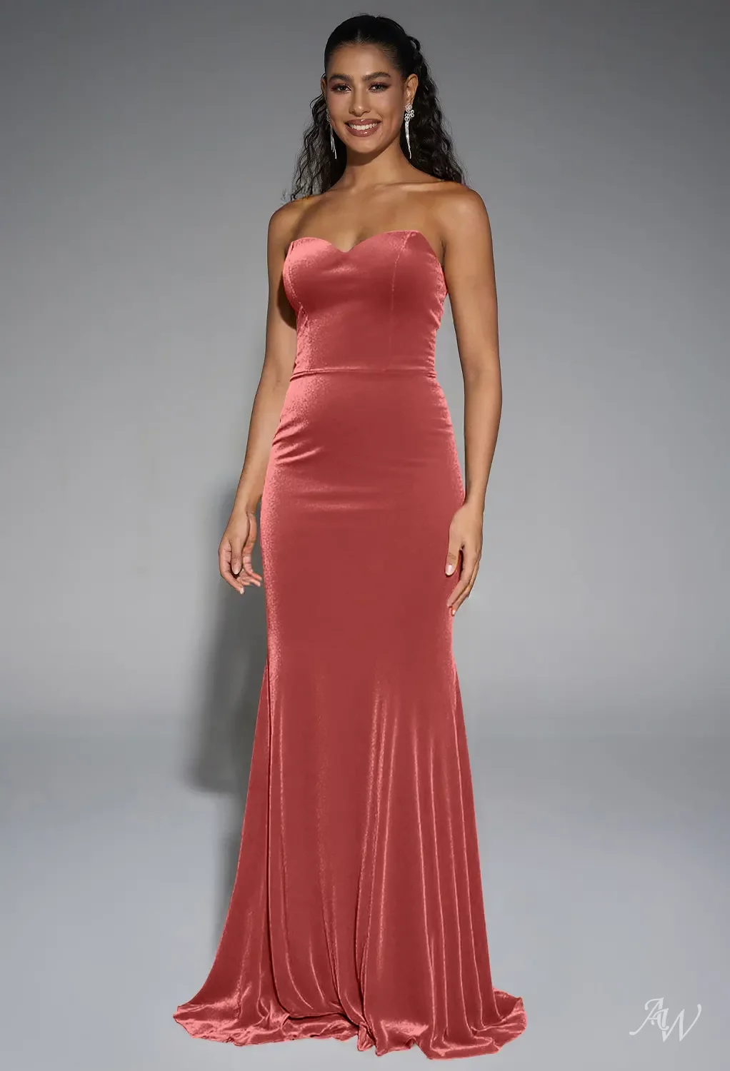 AW.Bridal Mermaid Sweetheart Neckline Floor Length Sleeveless Strapless Long Bridesmaid Dresses Dress Dusty Rose Size 4